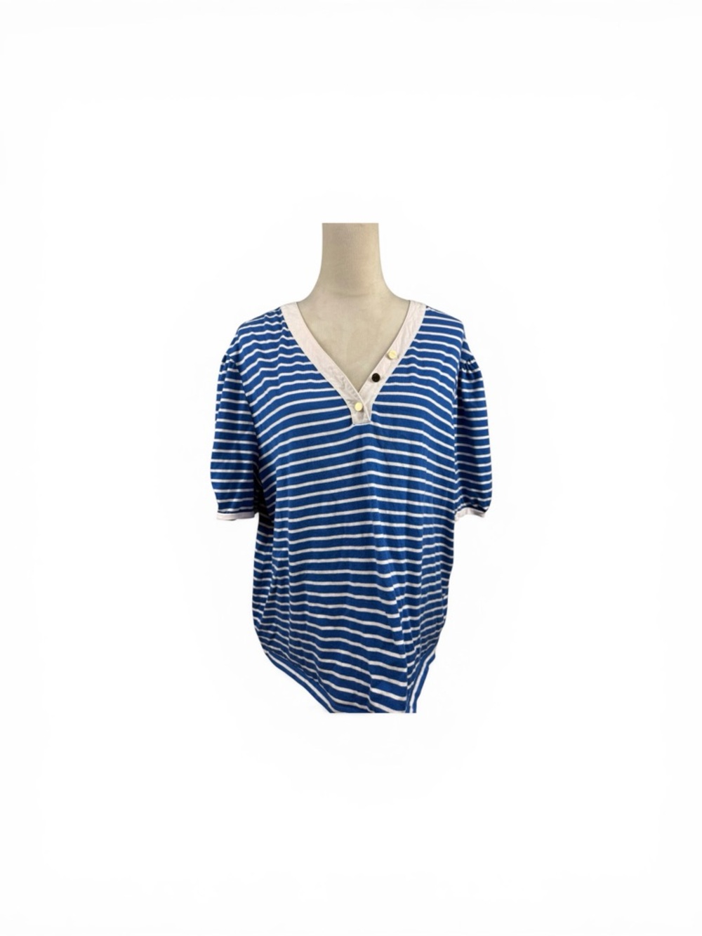 Draper James Blue and White Striped V-Neck Short Sleeve Top size 3X